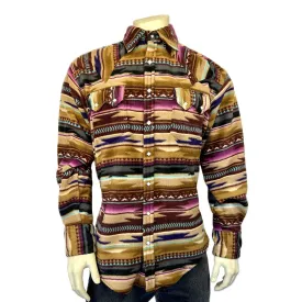 Men's Chamois Pattern Fleece Western Shirt in Plum