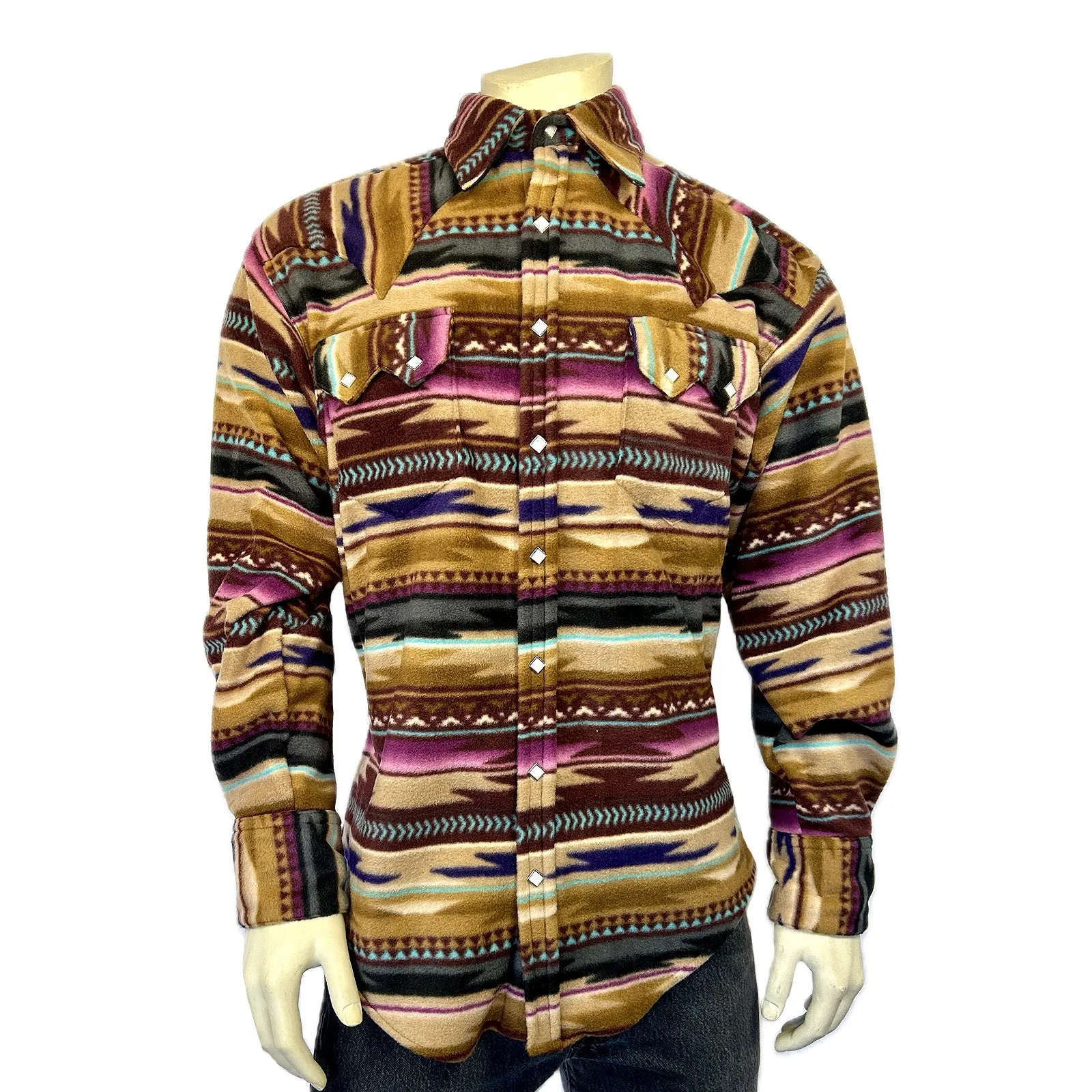 Men's Chamois Pattern Fleece Western Shirt in Plum