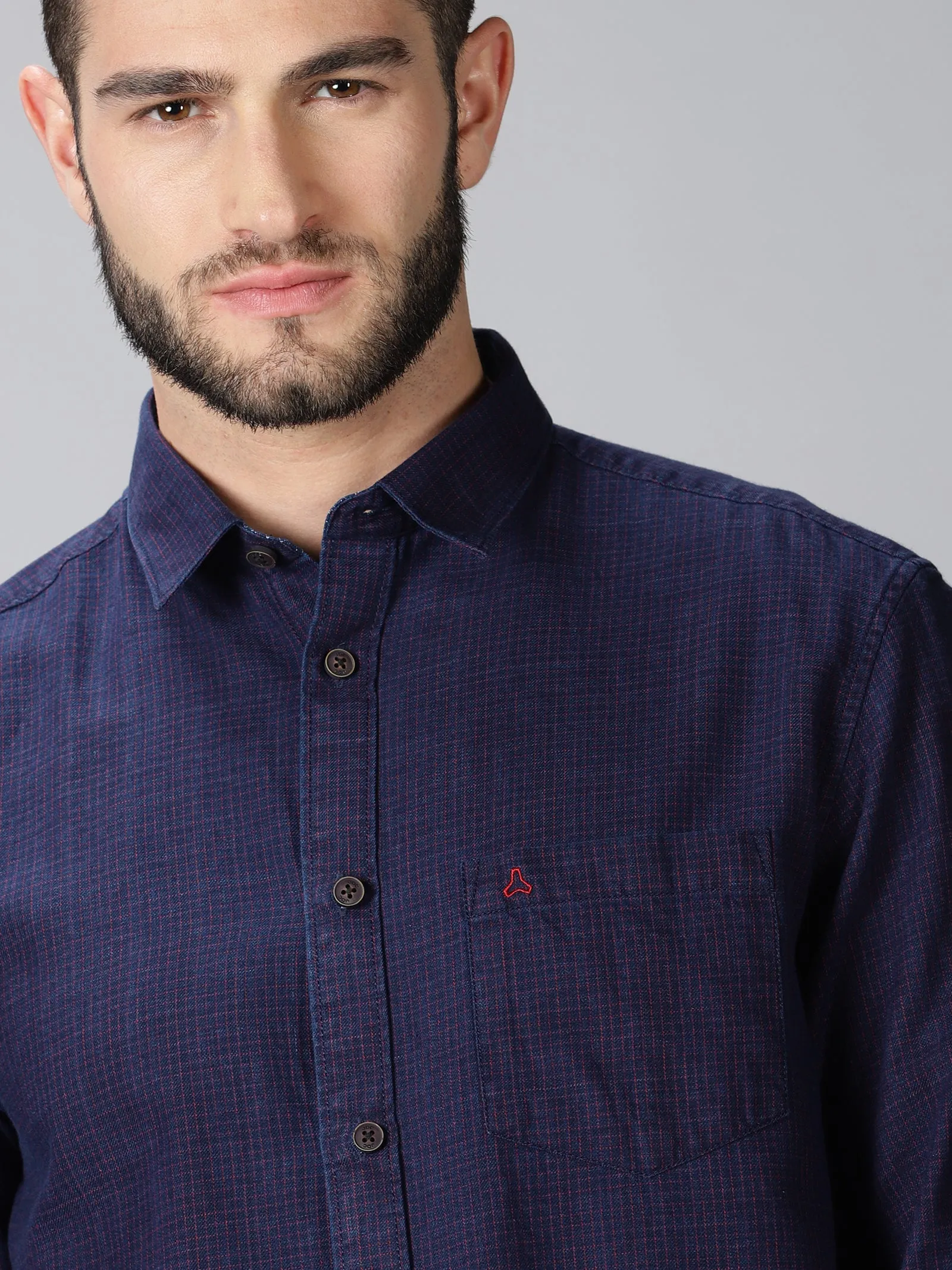 MEN'S CHECKS BLUE & RED SLIM FIT SHIRT