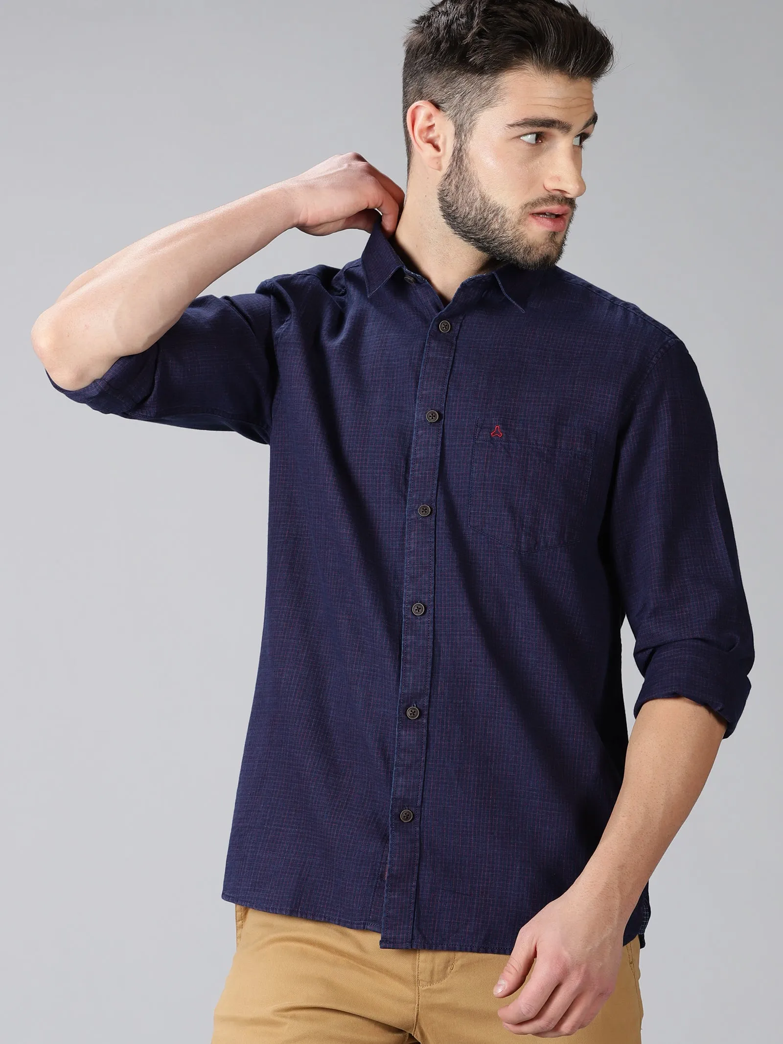 MEN'S CHECKS BLUE & RED SLIM FIT SHIRT