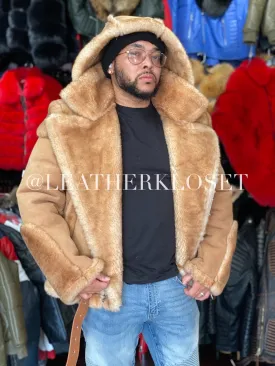 Men's Classic Sheepsking Shearling Biker With Hood