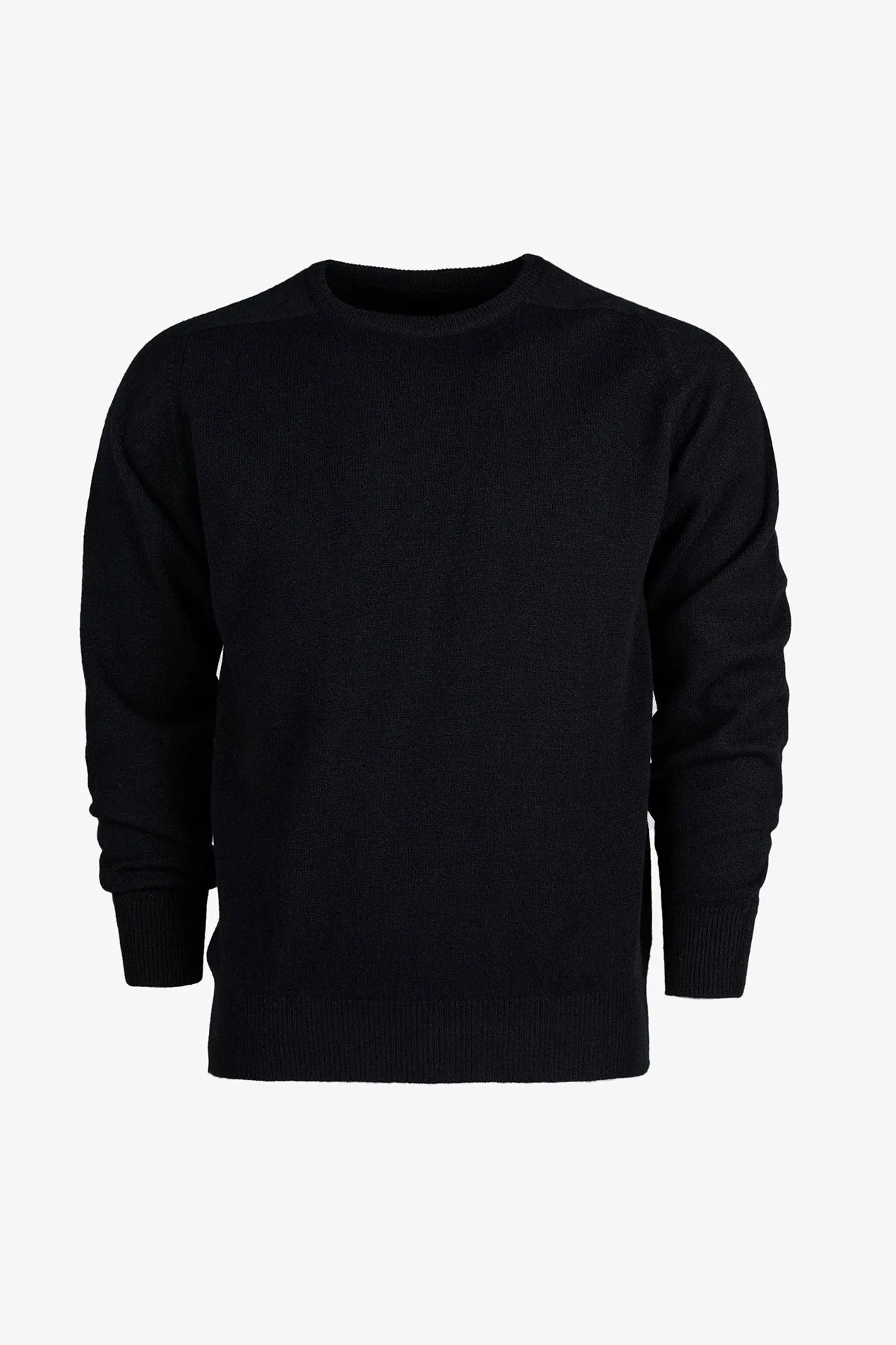 Men's Lambswool Saddle Shoulder Crew Neck - Black