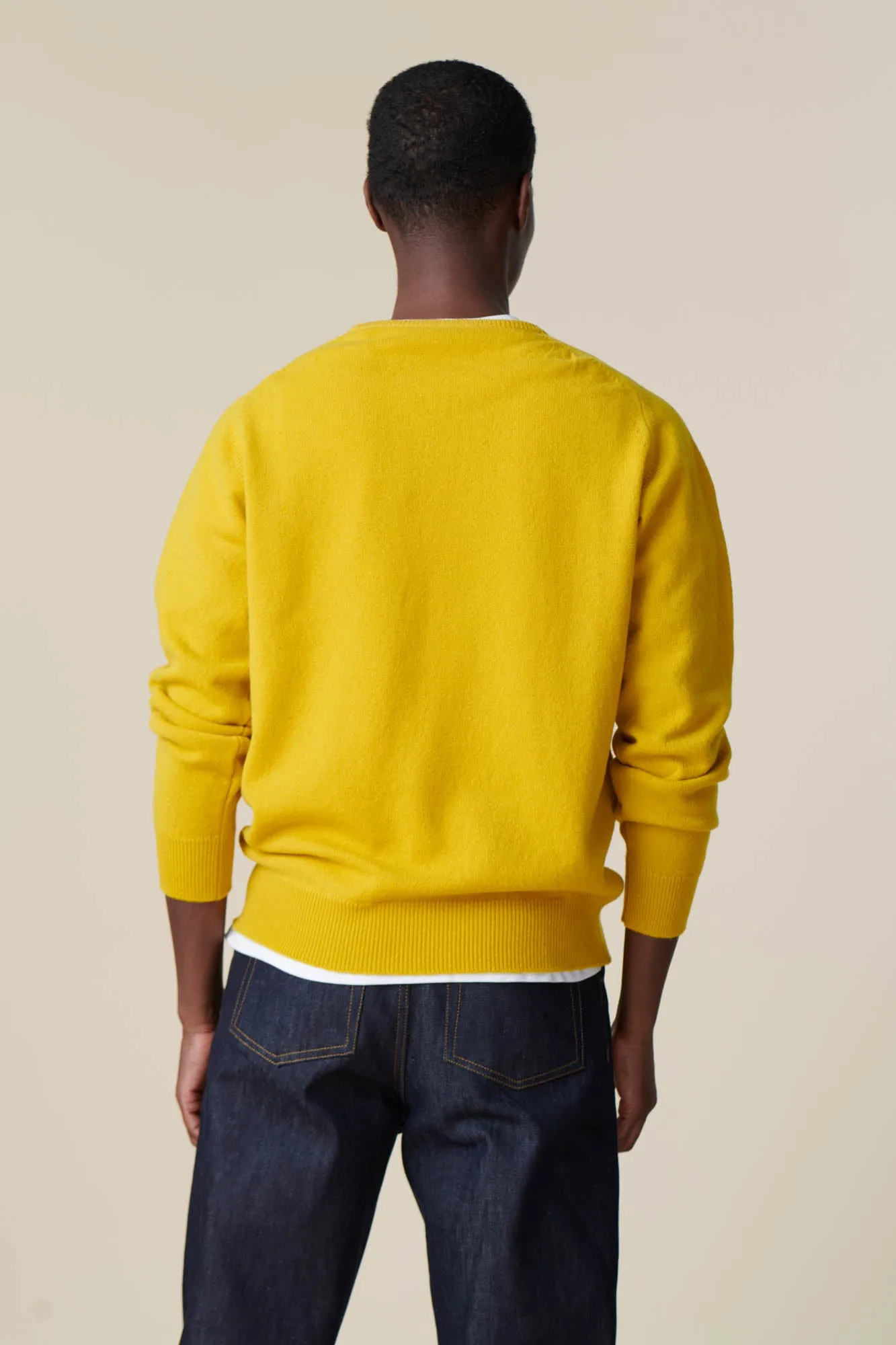 Men's Lambswool Saddle Shoulder Crew Neck - Piccalilli Yellow