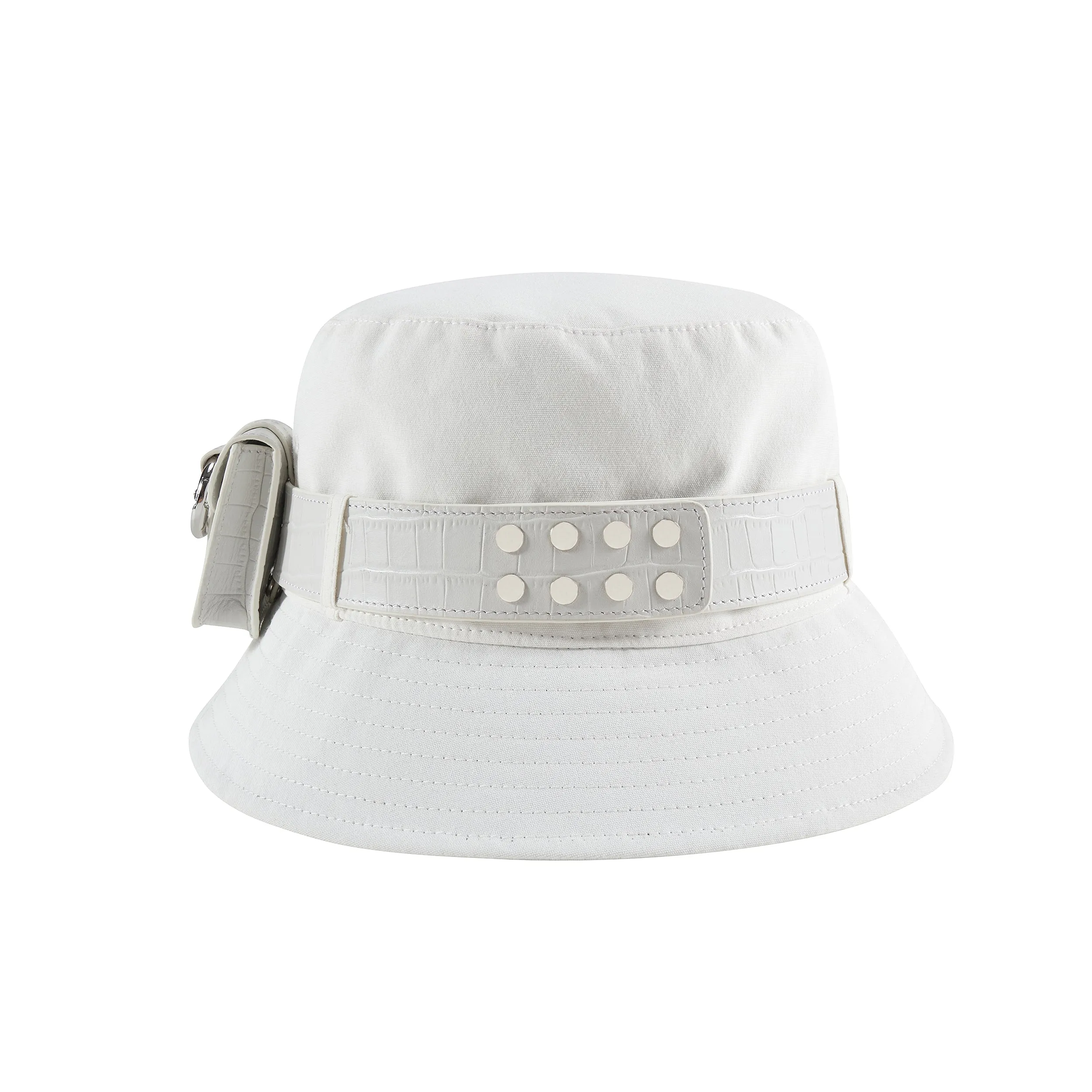 Mini Leather Bag Bucket Hat - White