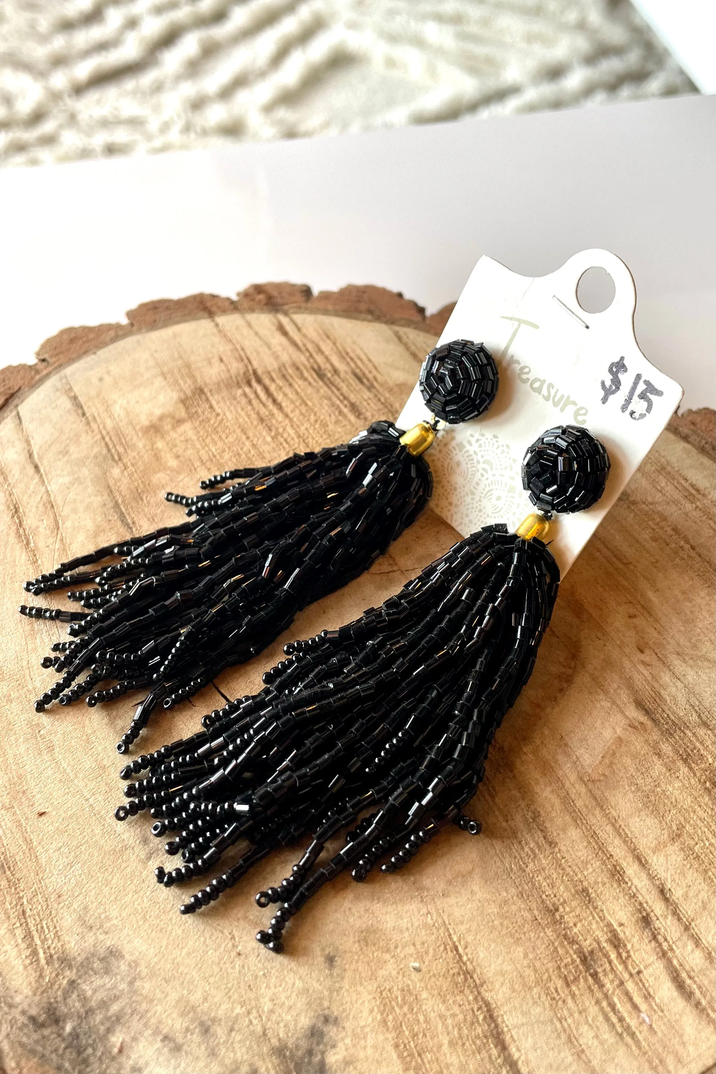 Montana Beaded Tassel Earrings- Black