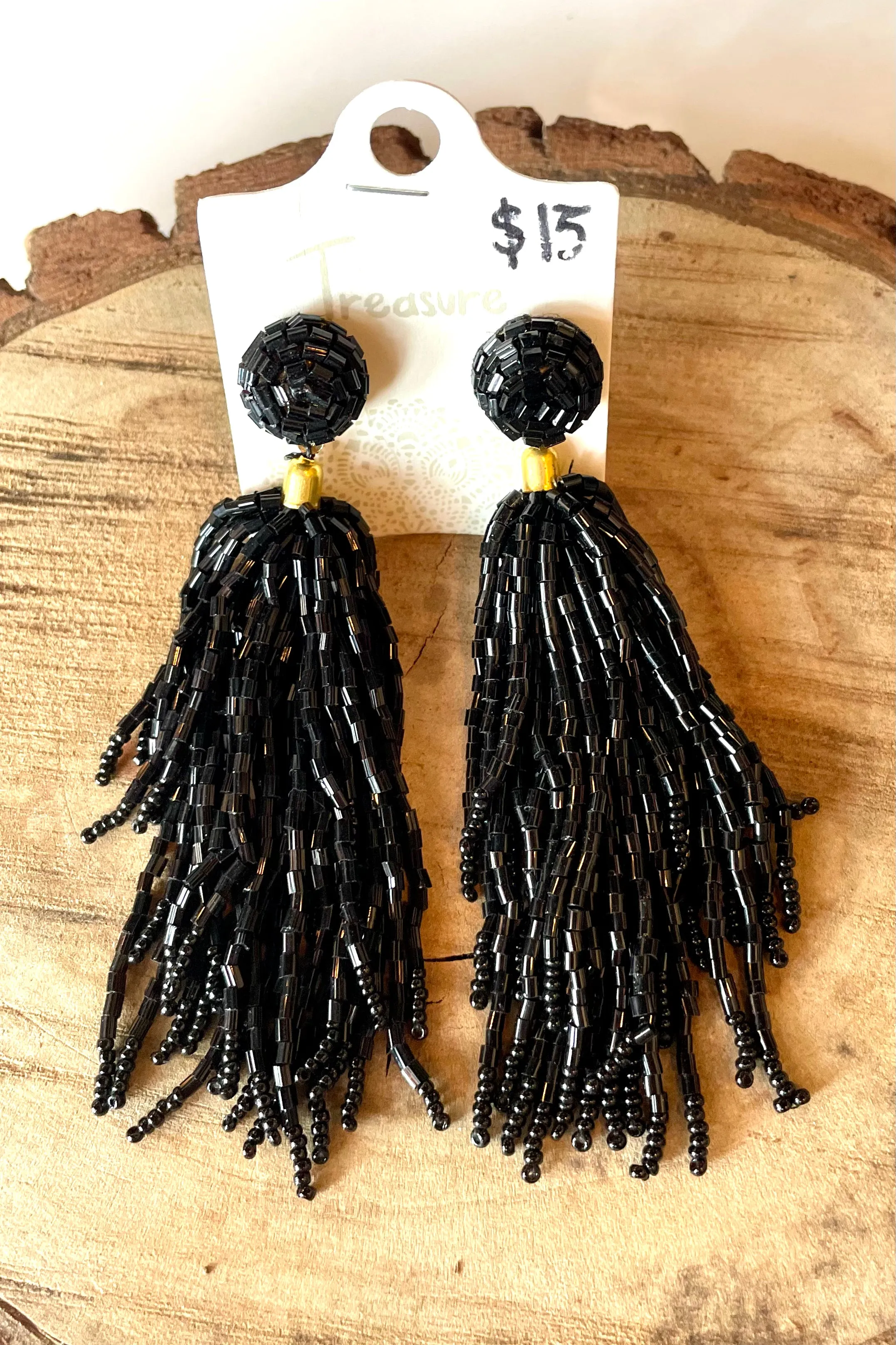 Montana Beaded Tassel Earrings- Black