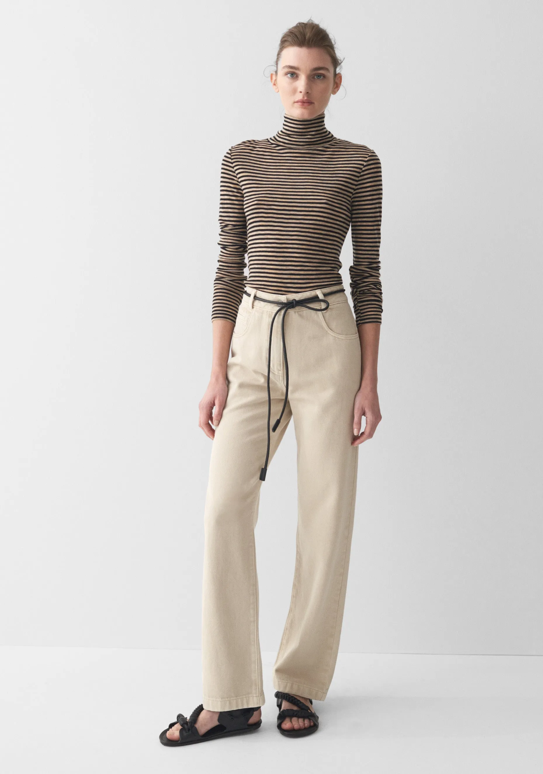 Morri Merino Stripe High Neck_Latte/Black