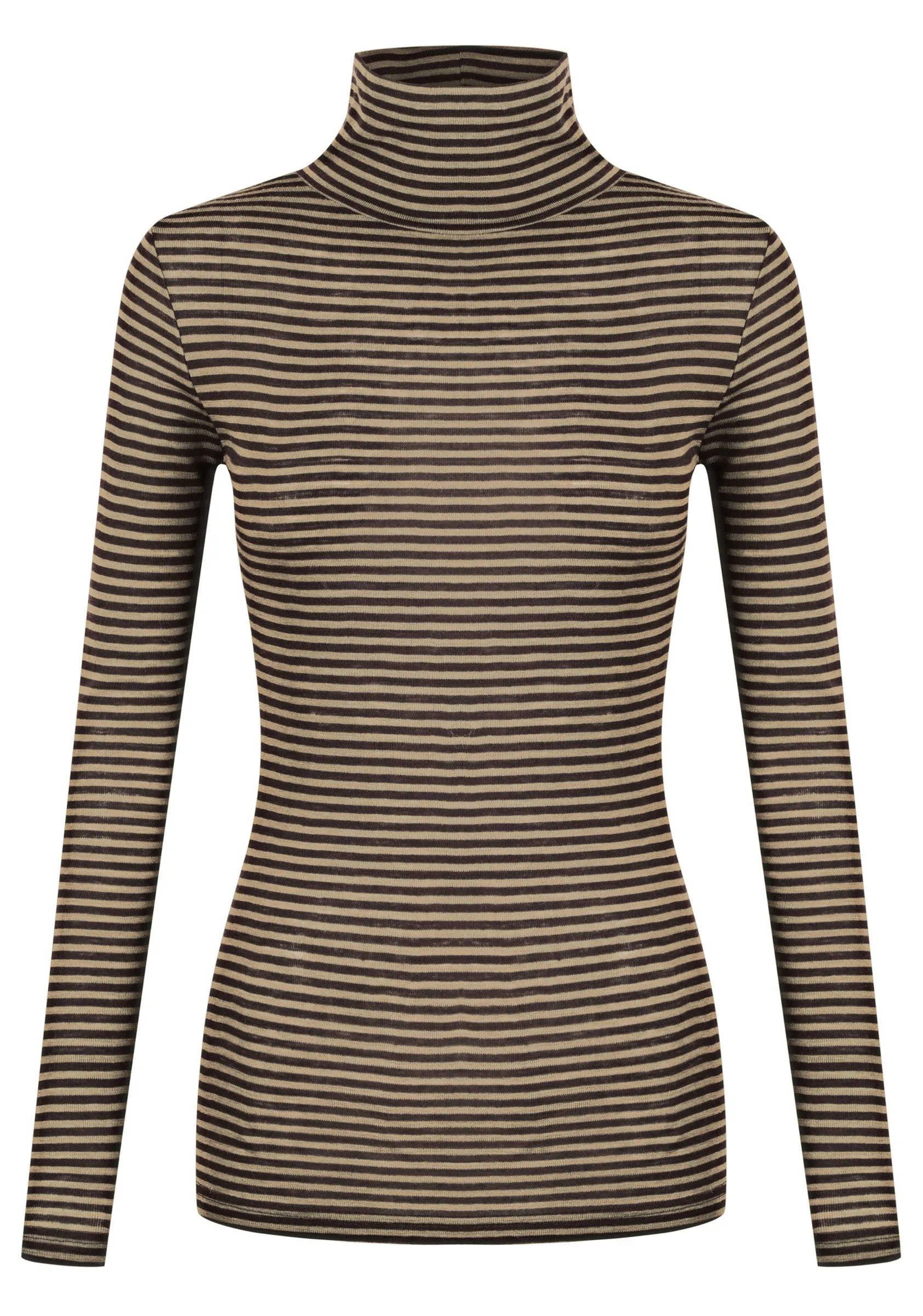 Morri Merino Stripe High Neck_Latte/Black