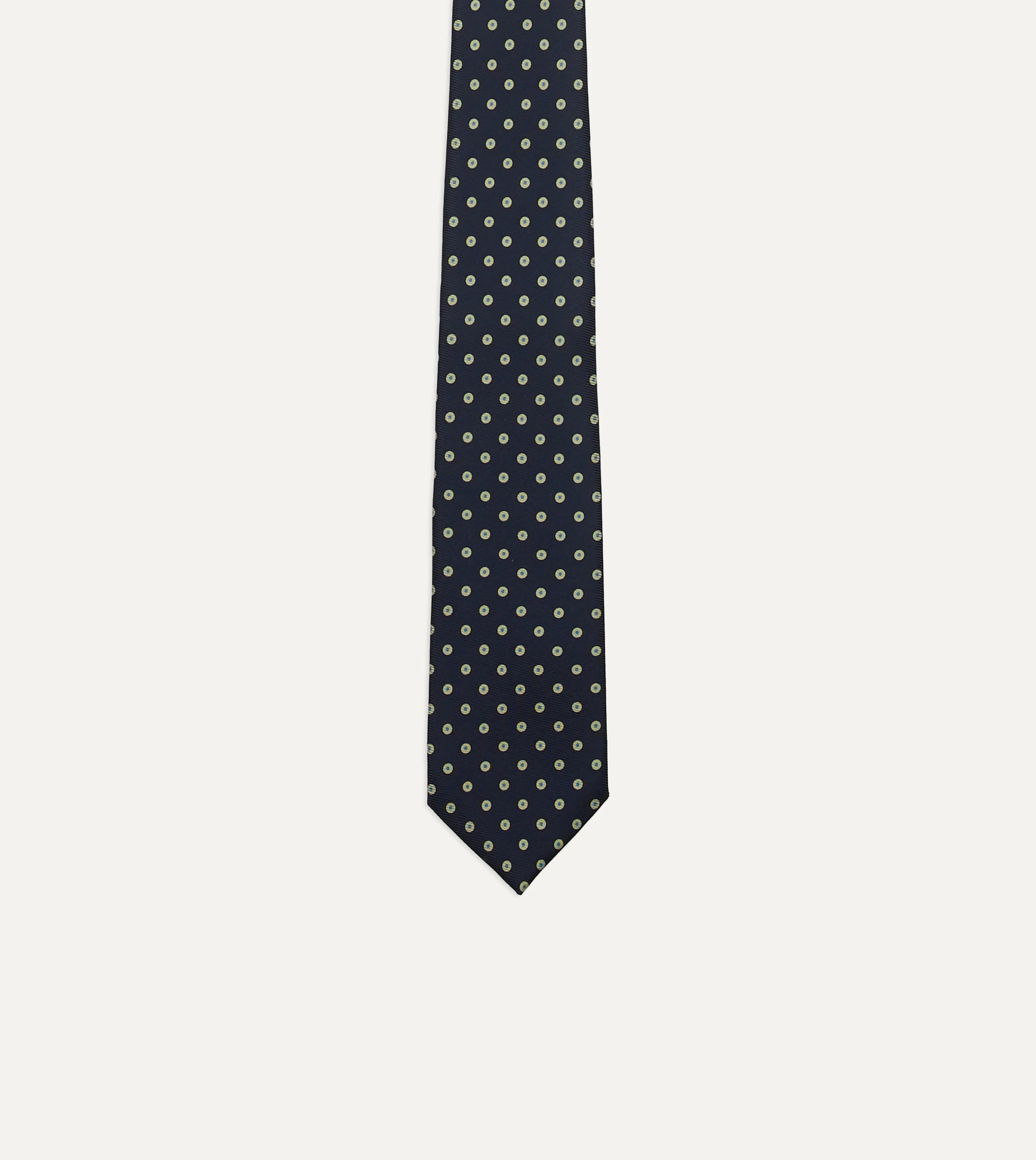 Navy Circular Dot Silk Self Tipped Tie