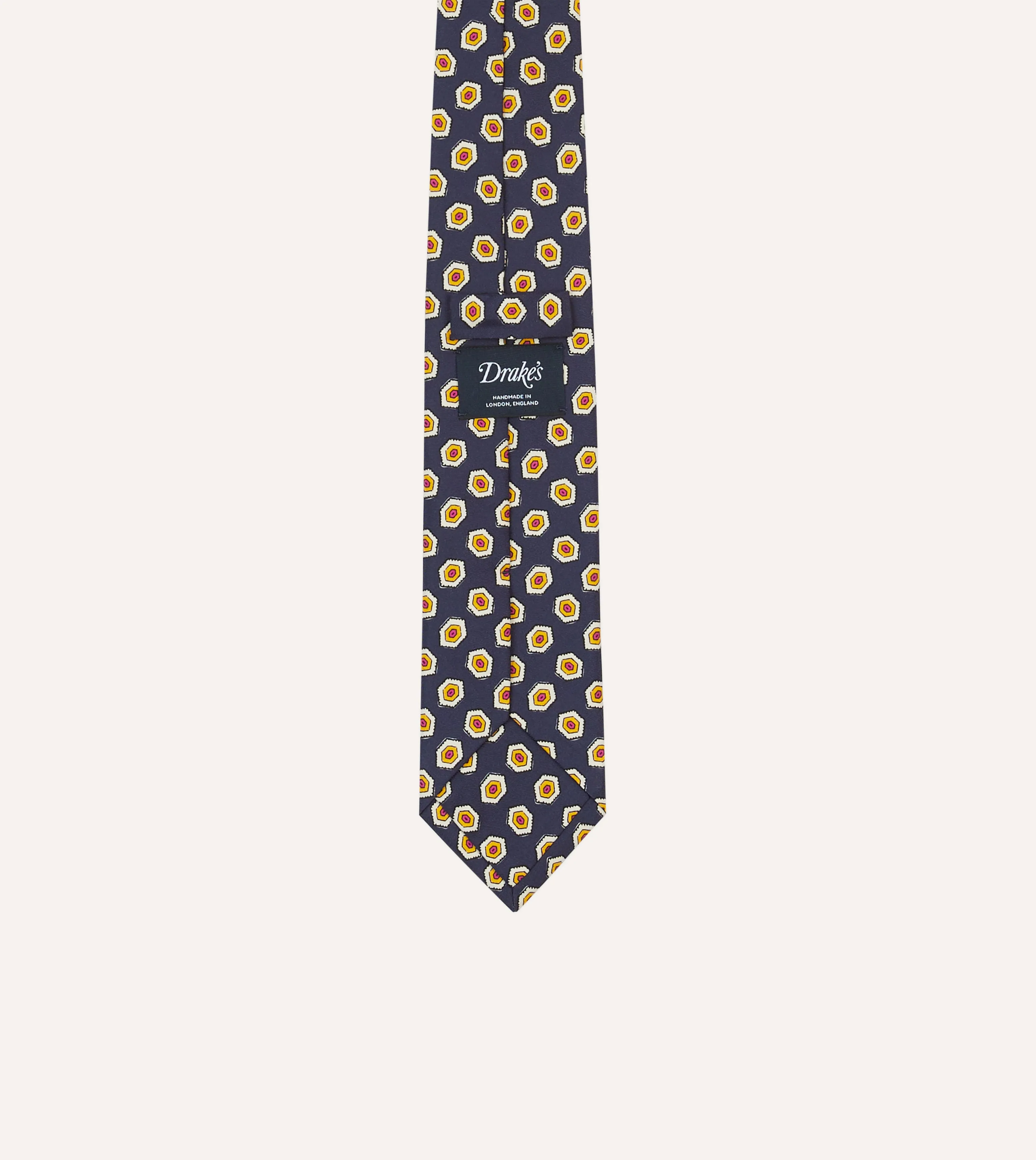 Navy Hexagon Tile Print Silk Self-Tipped Tie