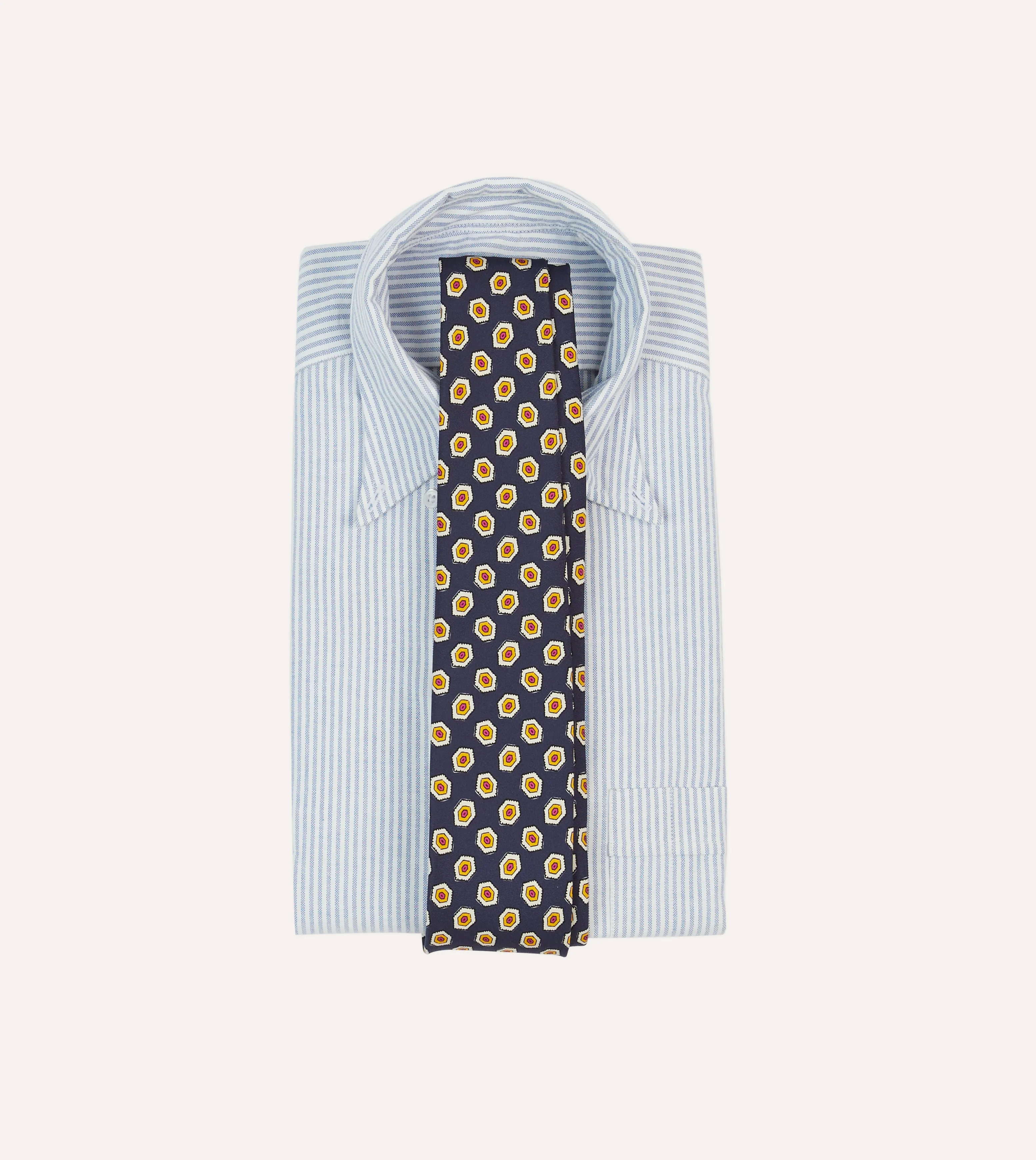 Navy Hexagon Tile Print Silk Self-Tipped Tie