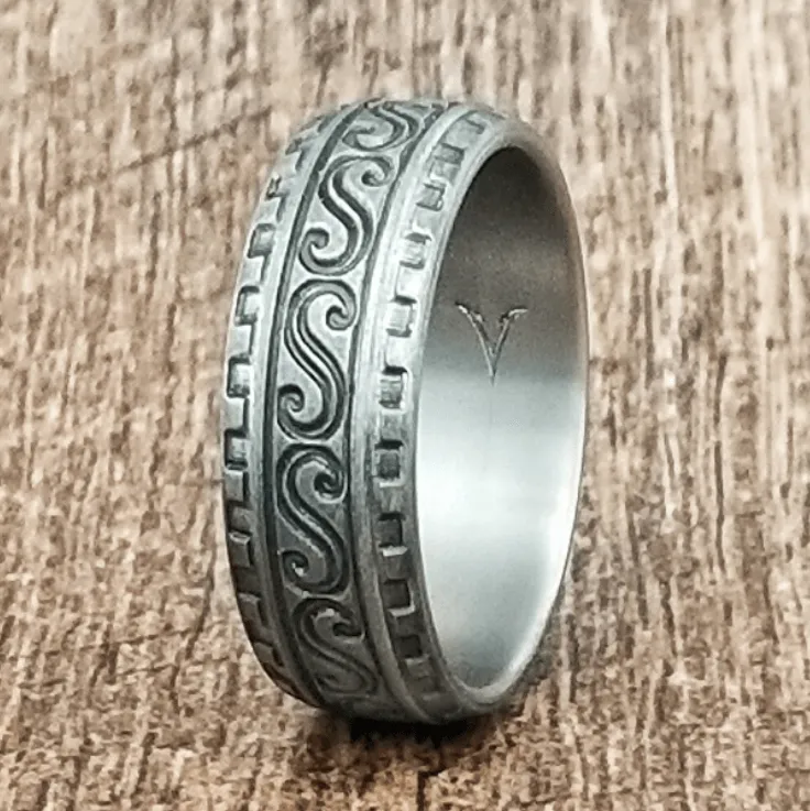 Ocean Patterned Titanium Men's Rings - 8mm