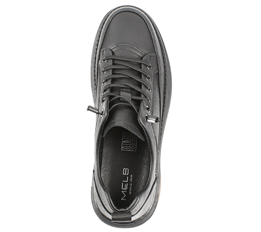 Mens Luxury Black Leather Sneakers, MELS B81658