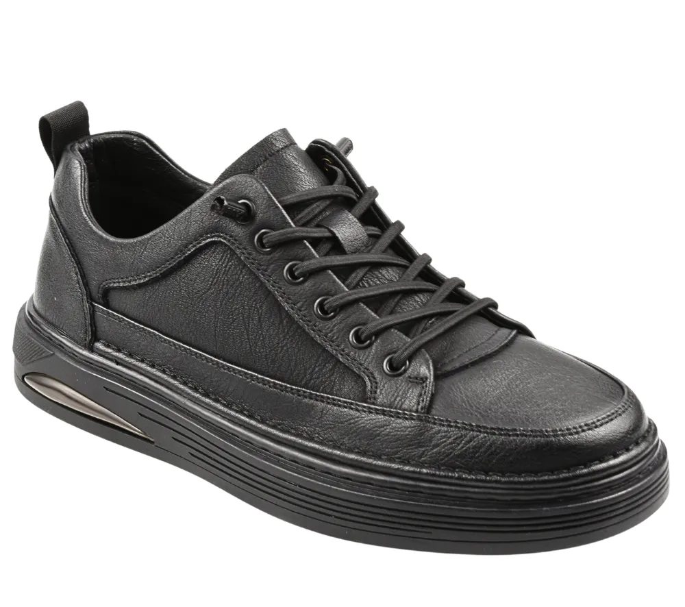 Mens Luxury Black Leather Sneakers, MELS B81658