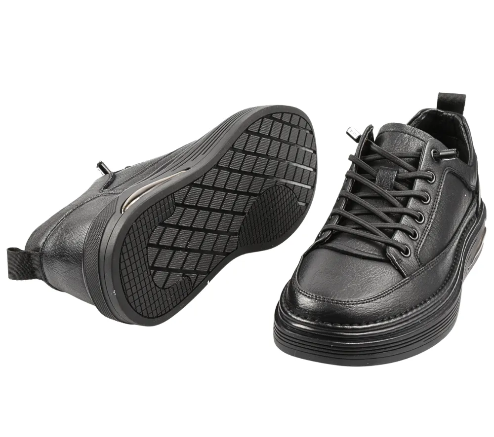 Mens Luxury Black Leather Sneakers, MELS B81658