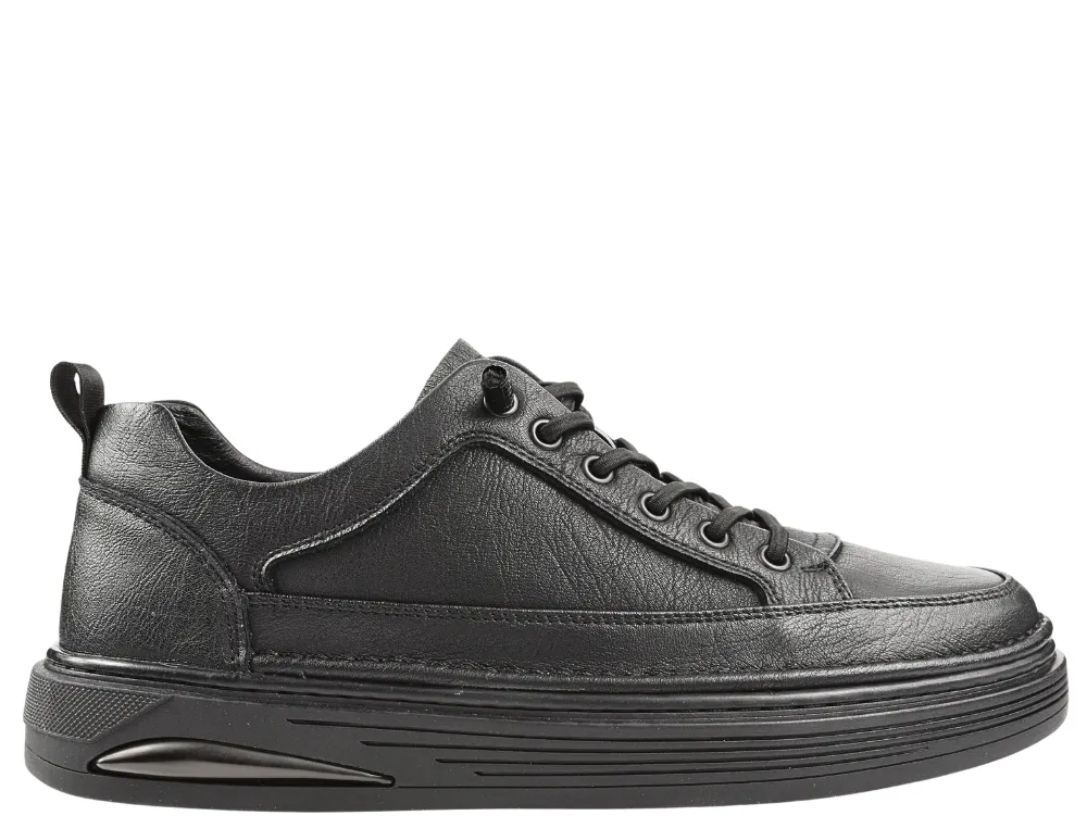 Mens Luxury Black Leather Sneakers, MELS B81658