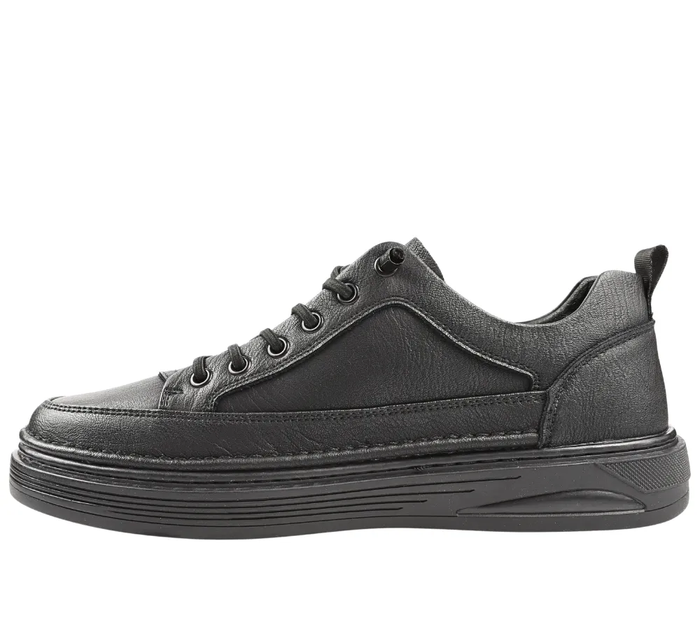 Mens Luxury Black Leather Sneakers, MELS B81658