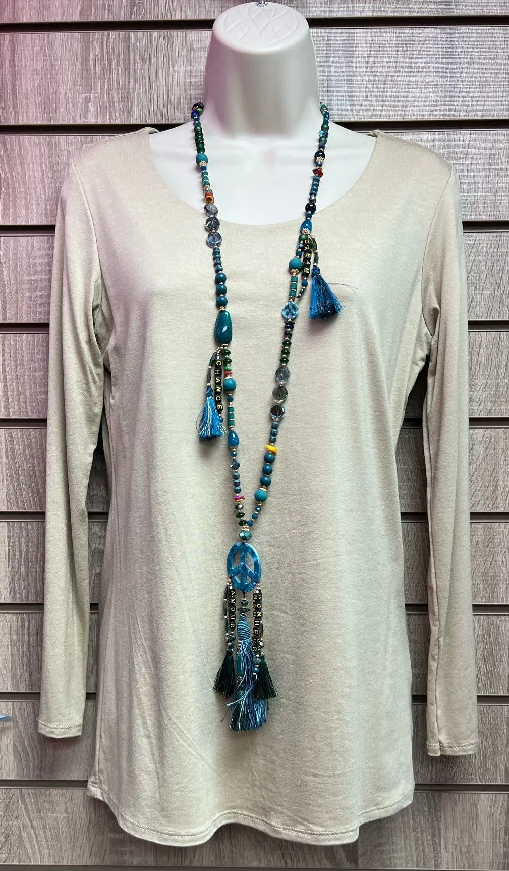 Peace Beaded Tassel Necklace