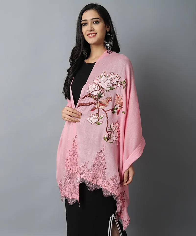 Pink Bird Pashmina-Cashmere Stole