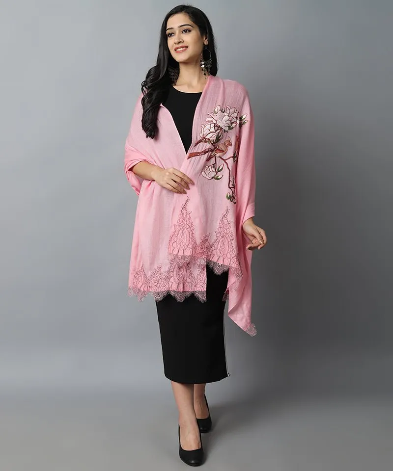 Pink Bird Pashmina-Cashmere Stole