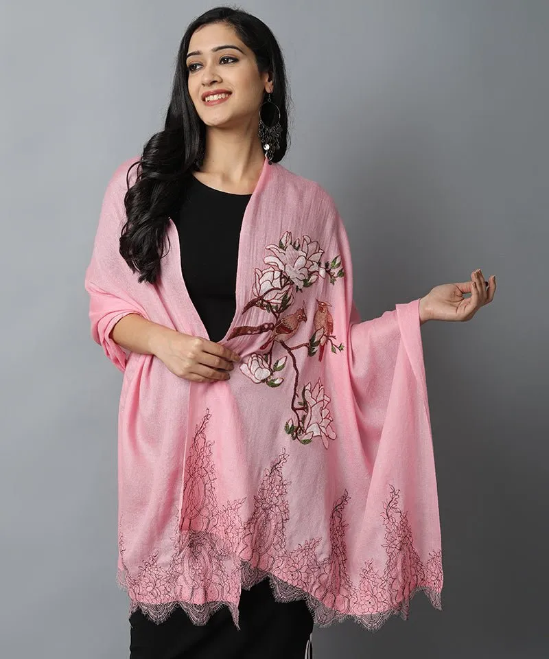 Pink Bird Pashmina-Cashmere Stole