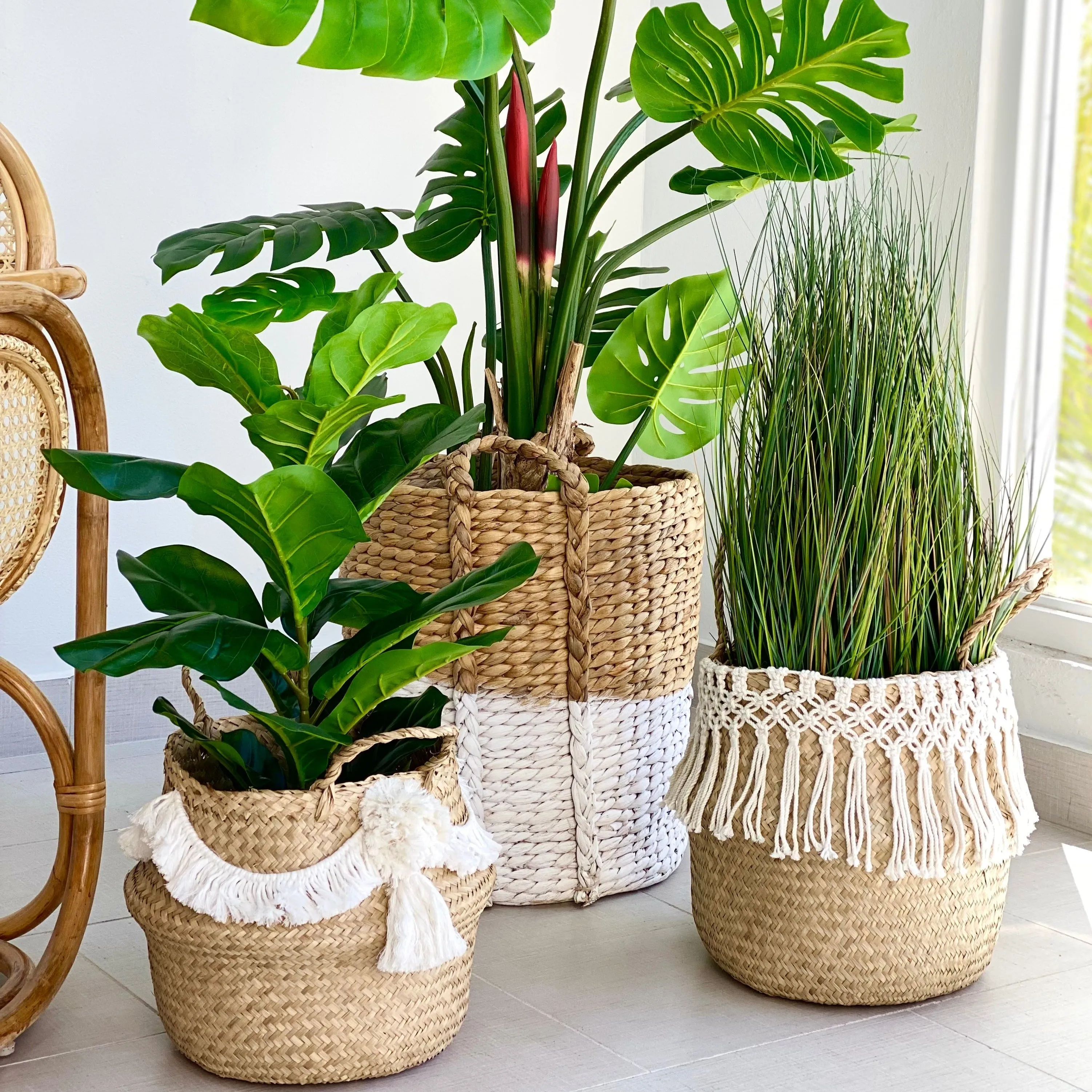 Pom Pom and Tassel Seagrass Belly Basket