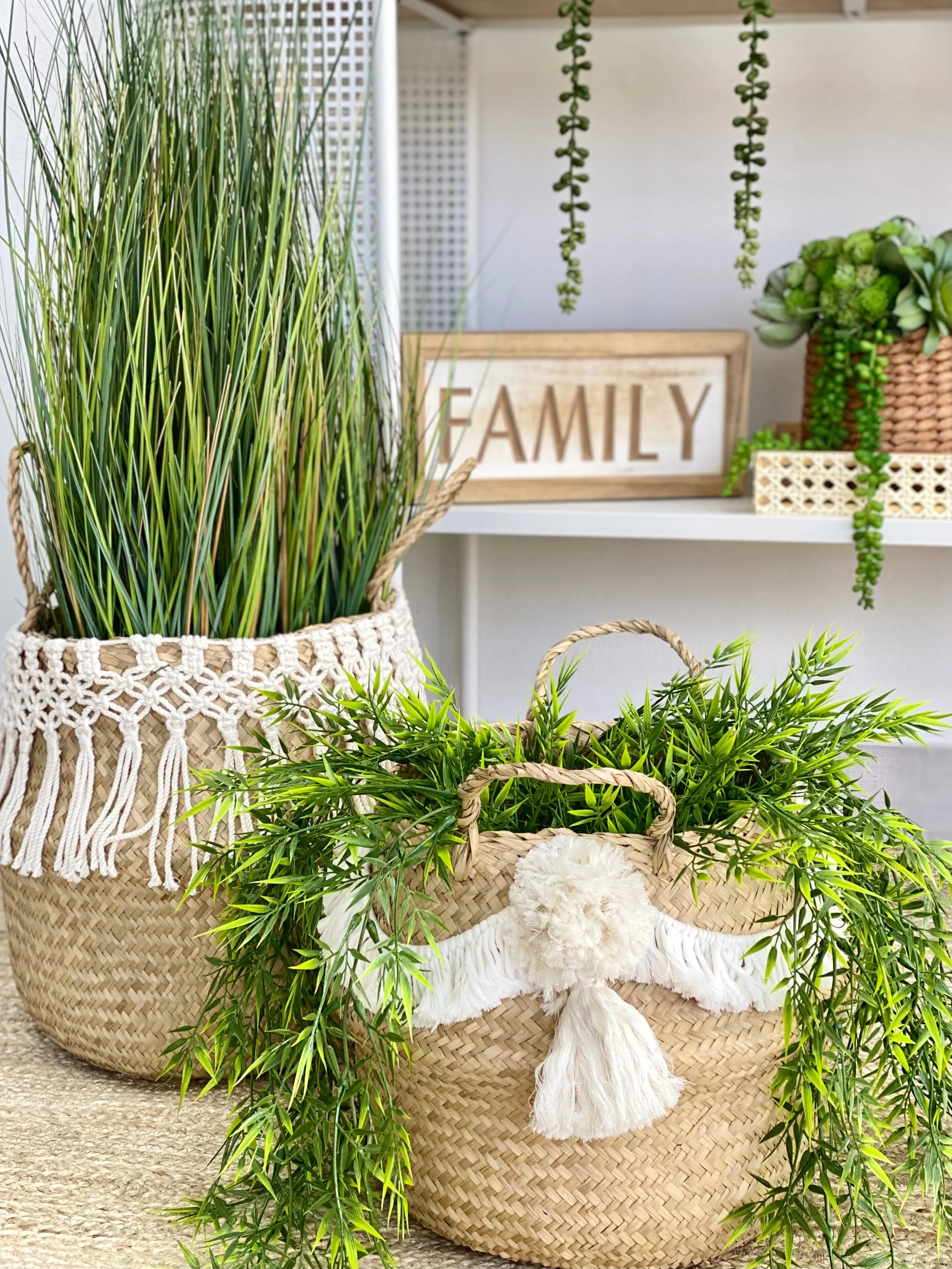 Pom Pom and Tassel Seagrass Belly Basket