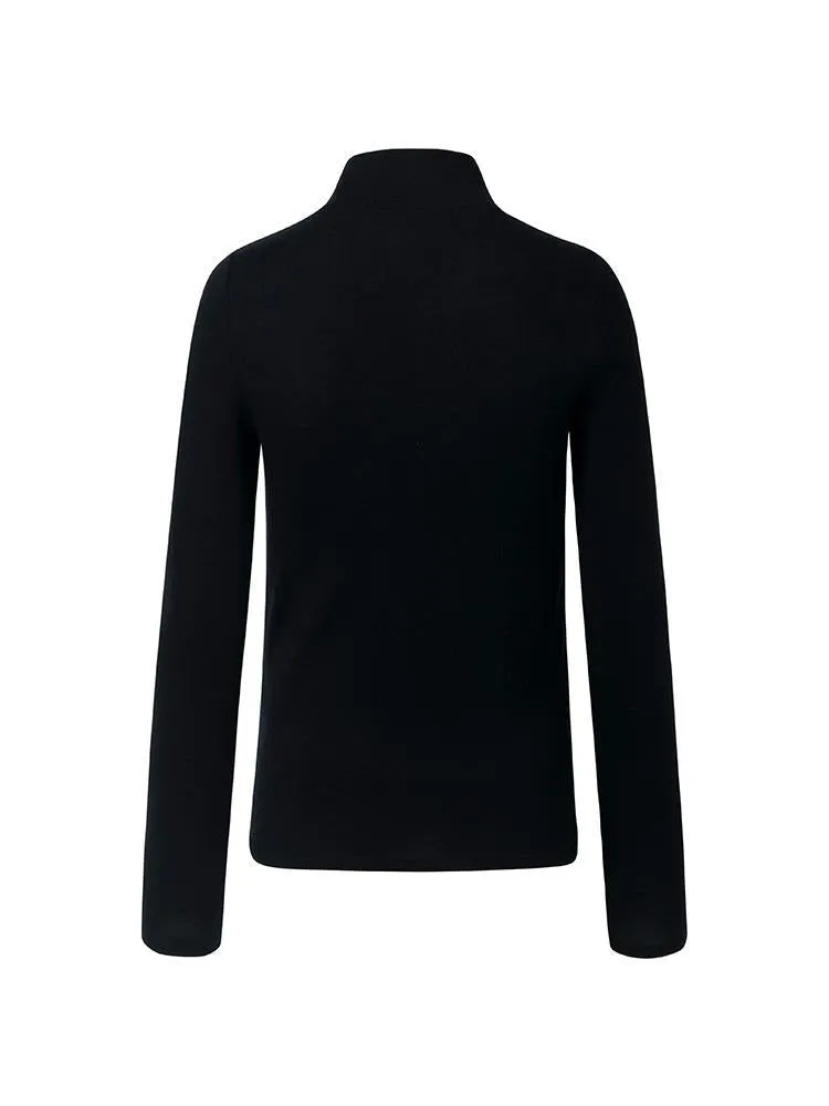 Pure Washable Wool Mock Neck Sheath Knit Women Sweater