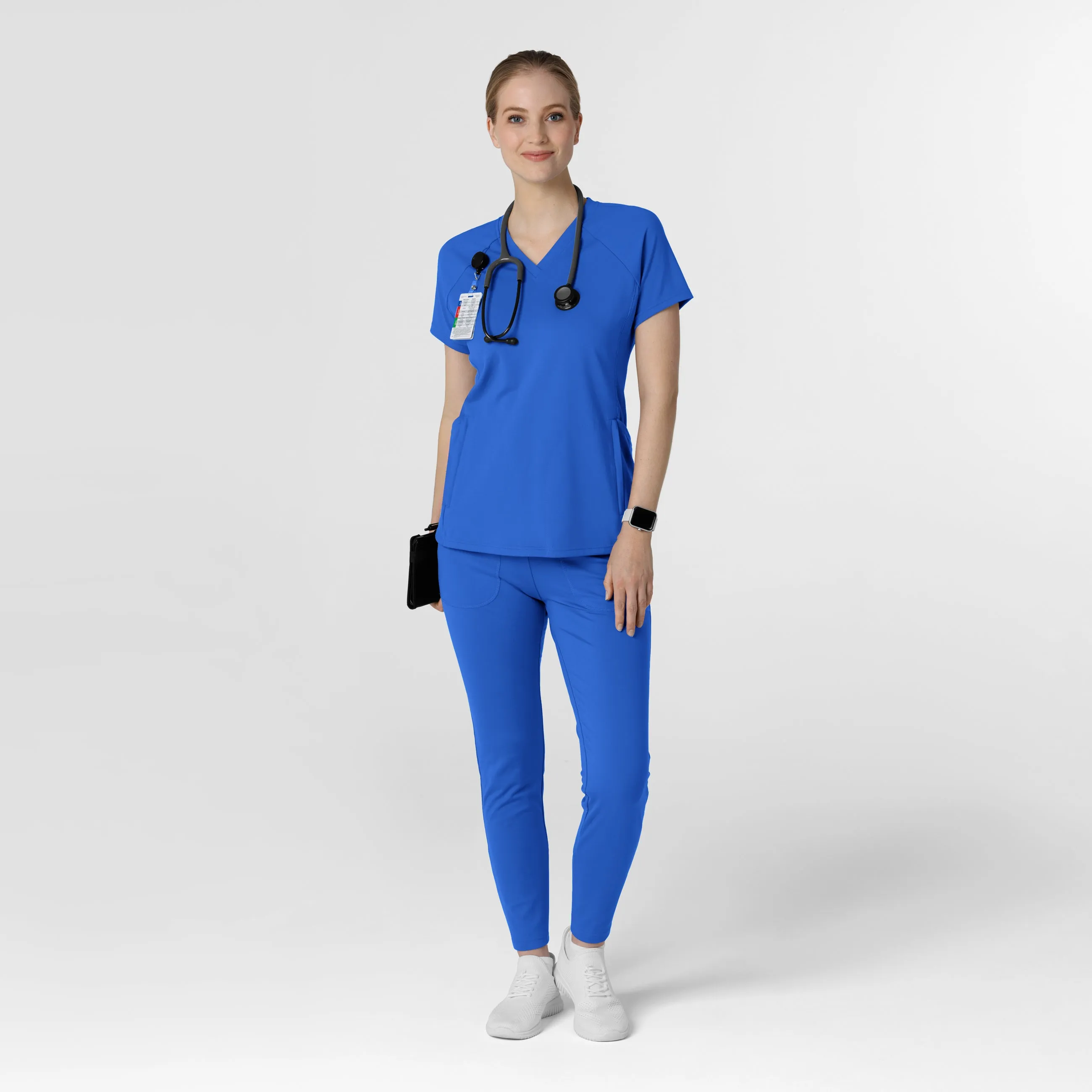 RENEW Knit Women's Flex-n-Reach V-Neck Raglan Scrub Top - Royal