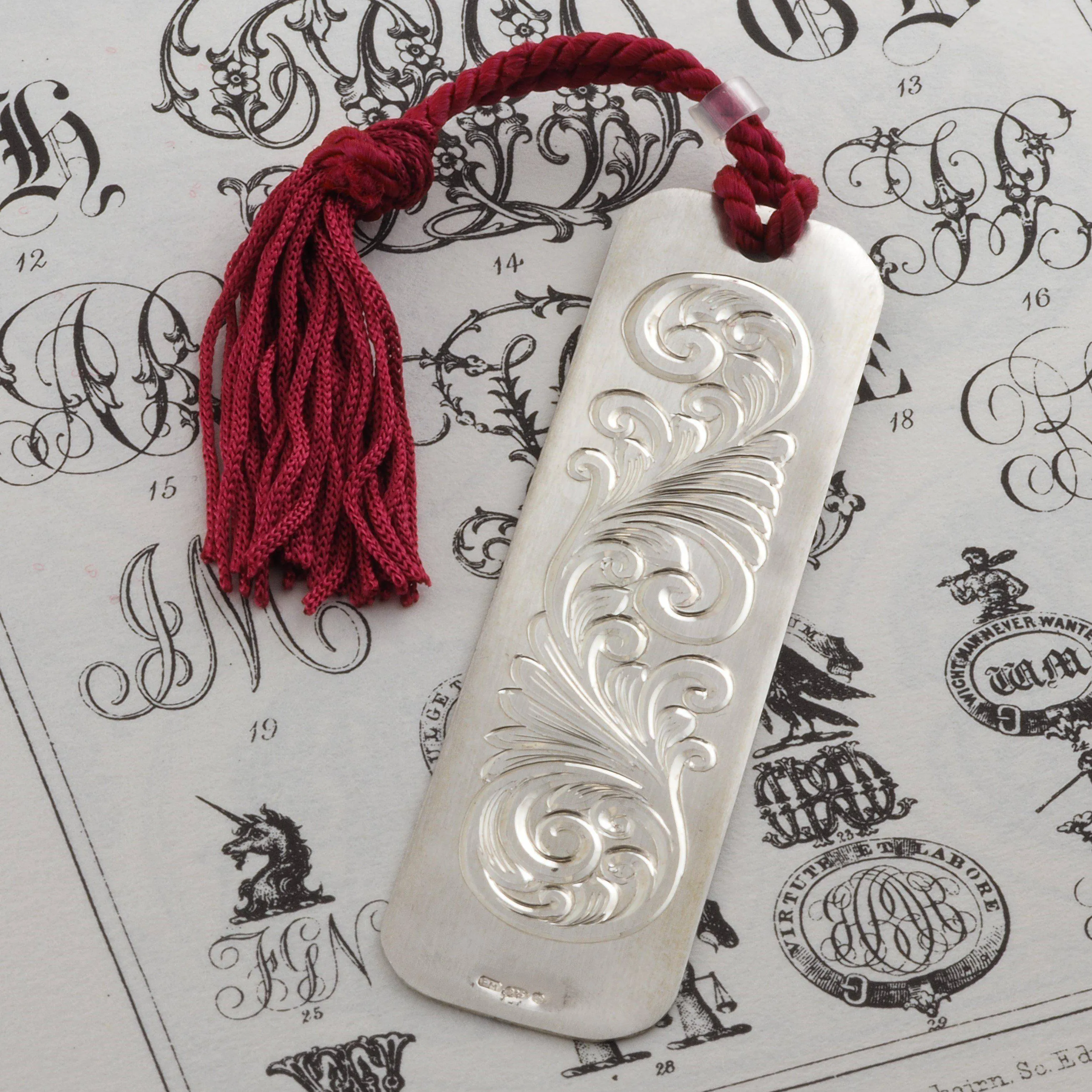 Satin Scroll Engraved Sterling Silver Bookmark