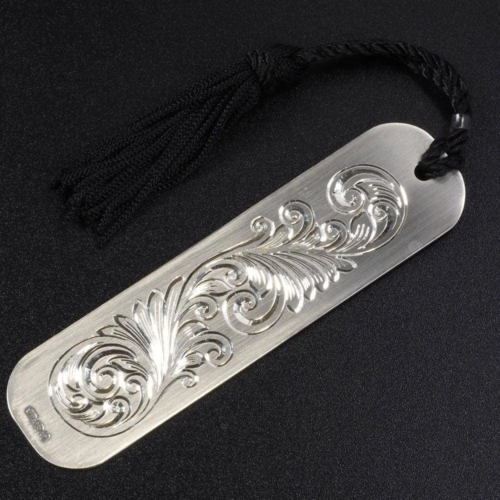 Satin Scroll Engraved Sterling Silver Bookmark