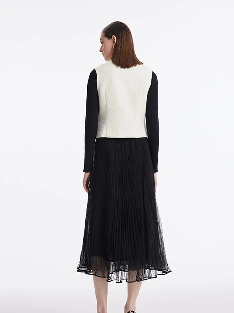 Single-Breasted Vest And Sheath Sweater And Tulle Skirt Three-Piece Set