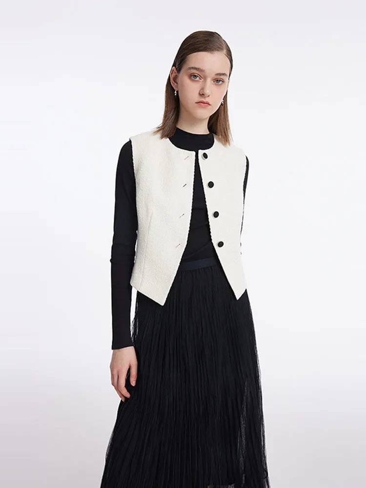 Single-Breasted Vest And Sheath Sweater And Tulle Skirt Three-Piece Set