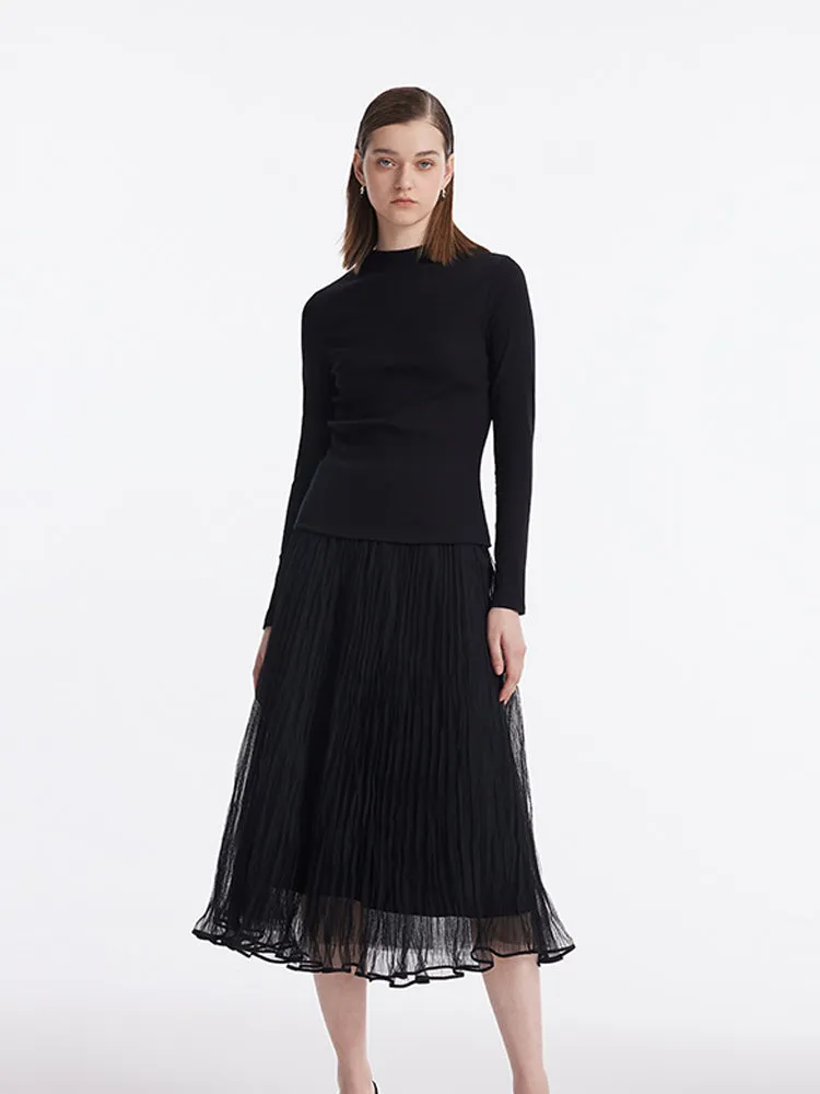 Single-Breasted Vest And Sheath Sweater And Tulle Skirt Three-Piece Set