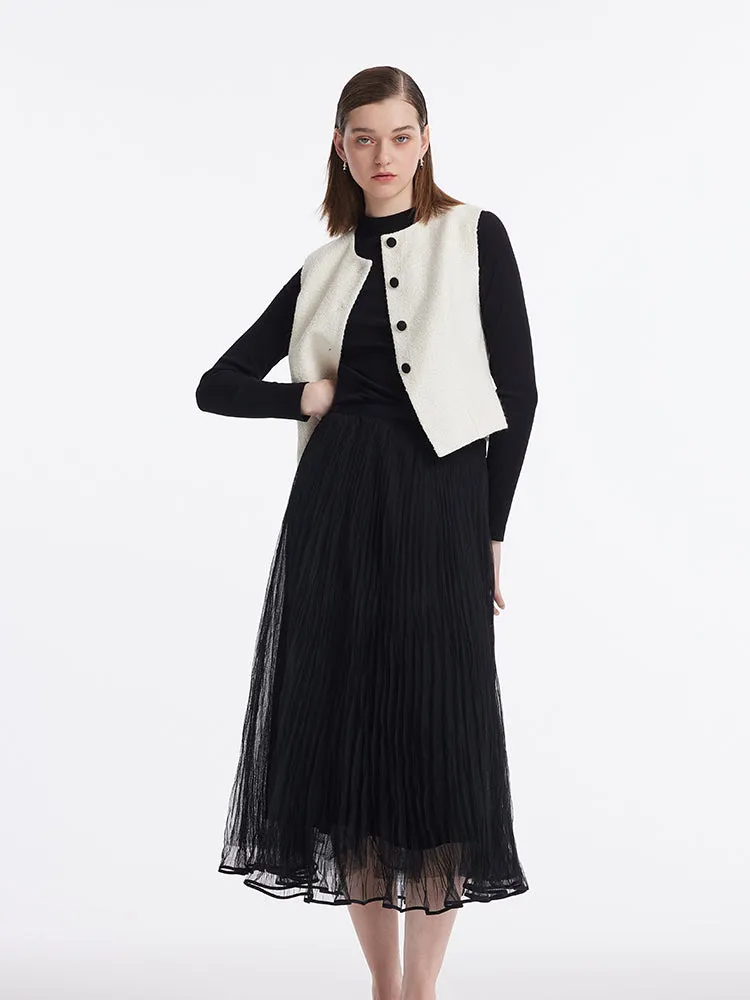 Single-Breasted Vest And Sheath Sweater And Tulle Skirt Three-Piece Set