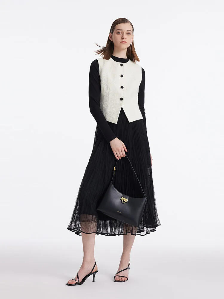 Single-Breasted Vest And Sheath Sweater And Tulle Skirt Three-Piece Set