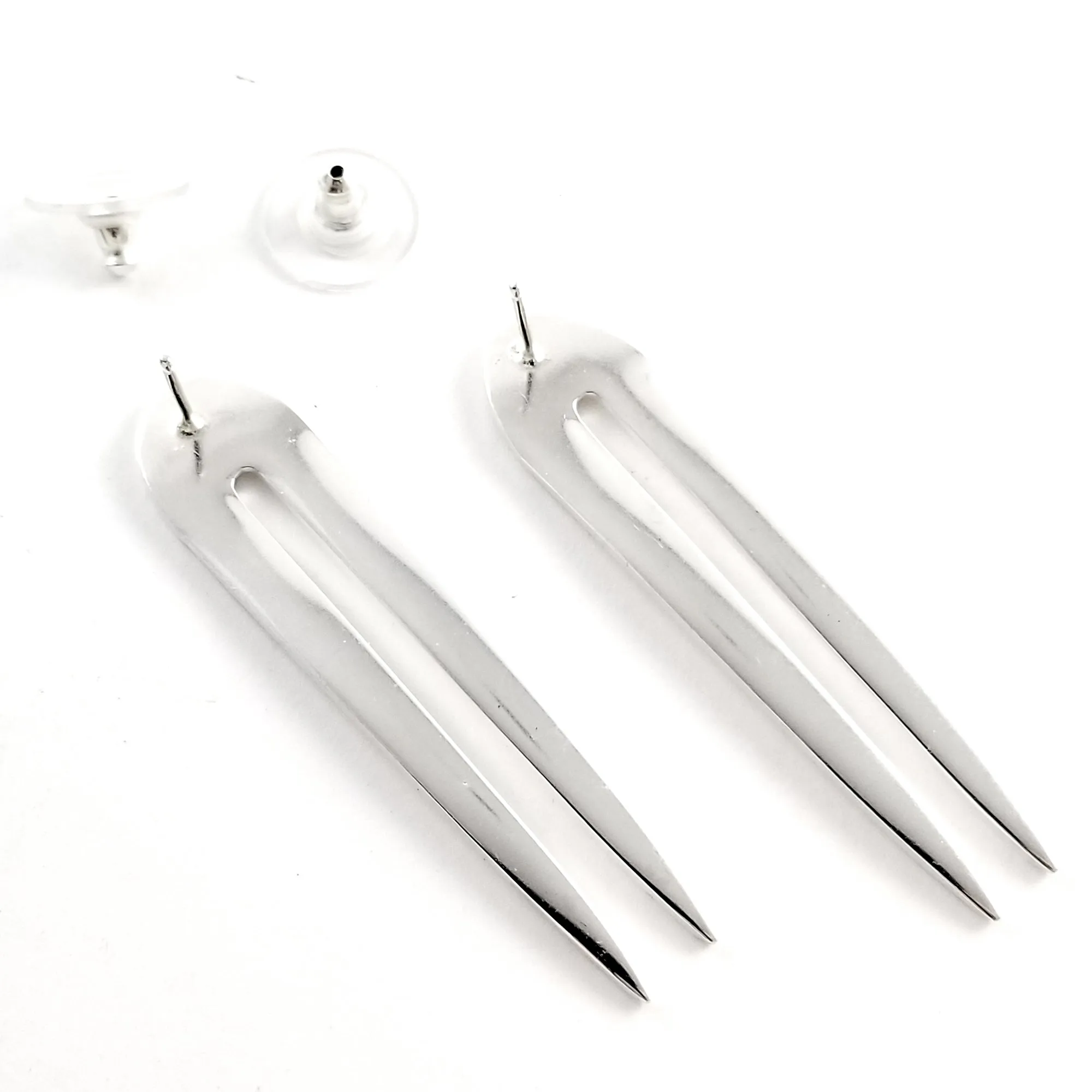 Sterling Silver Double Fork Tine Stud Earrings