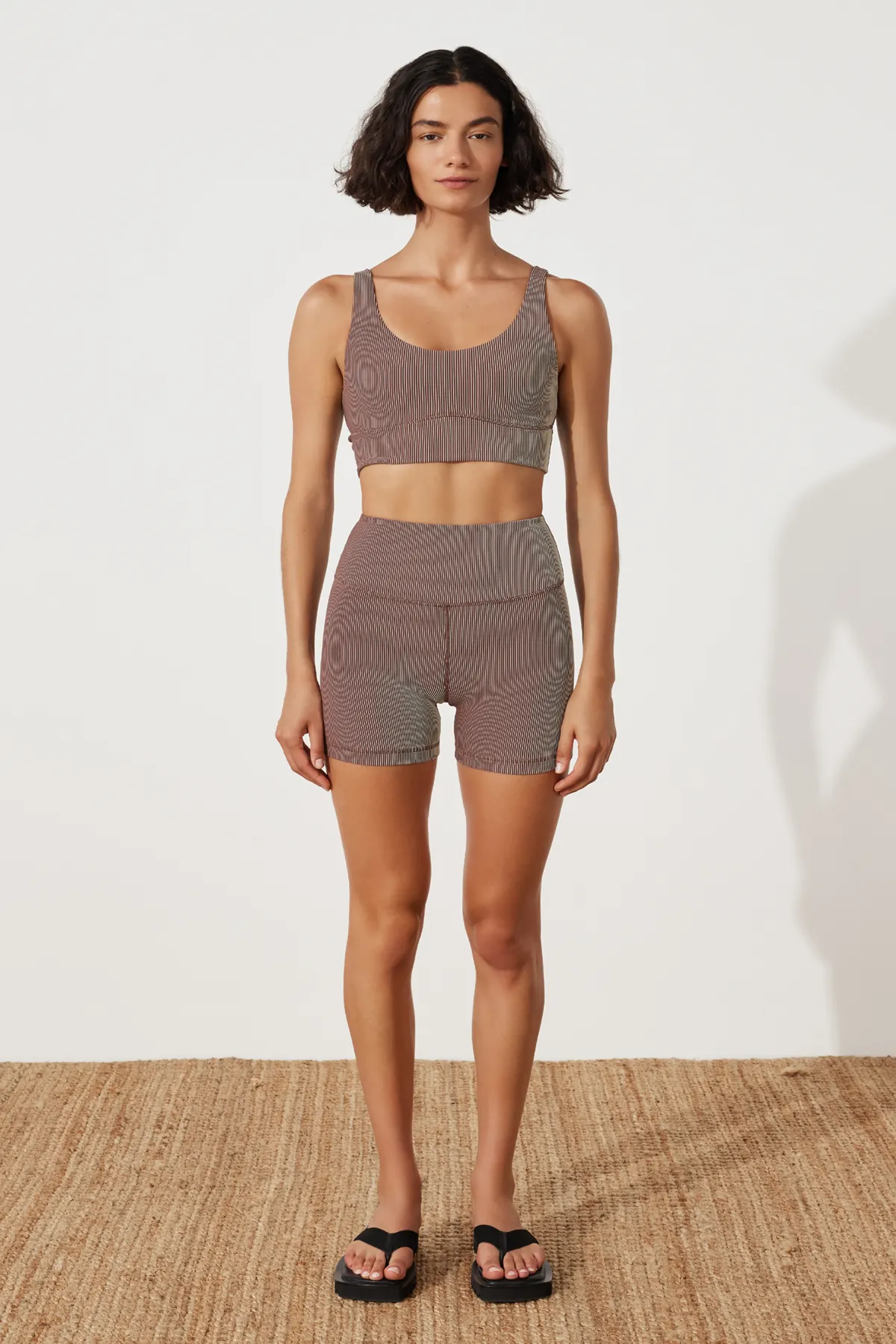 Stripe Rib Crop Top - Chocolate