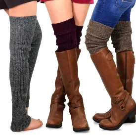 TeeHee Socks Women's Acrylic Thigh High Leg Warmers Marled Color 3-Pack (12251)