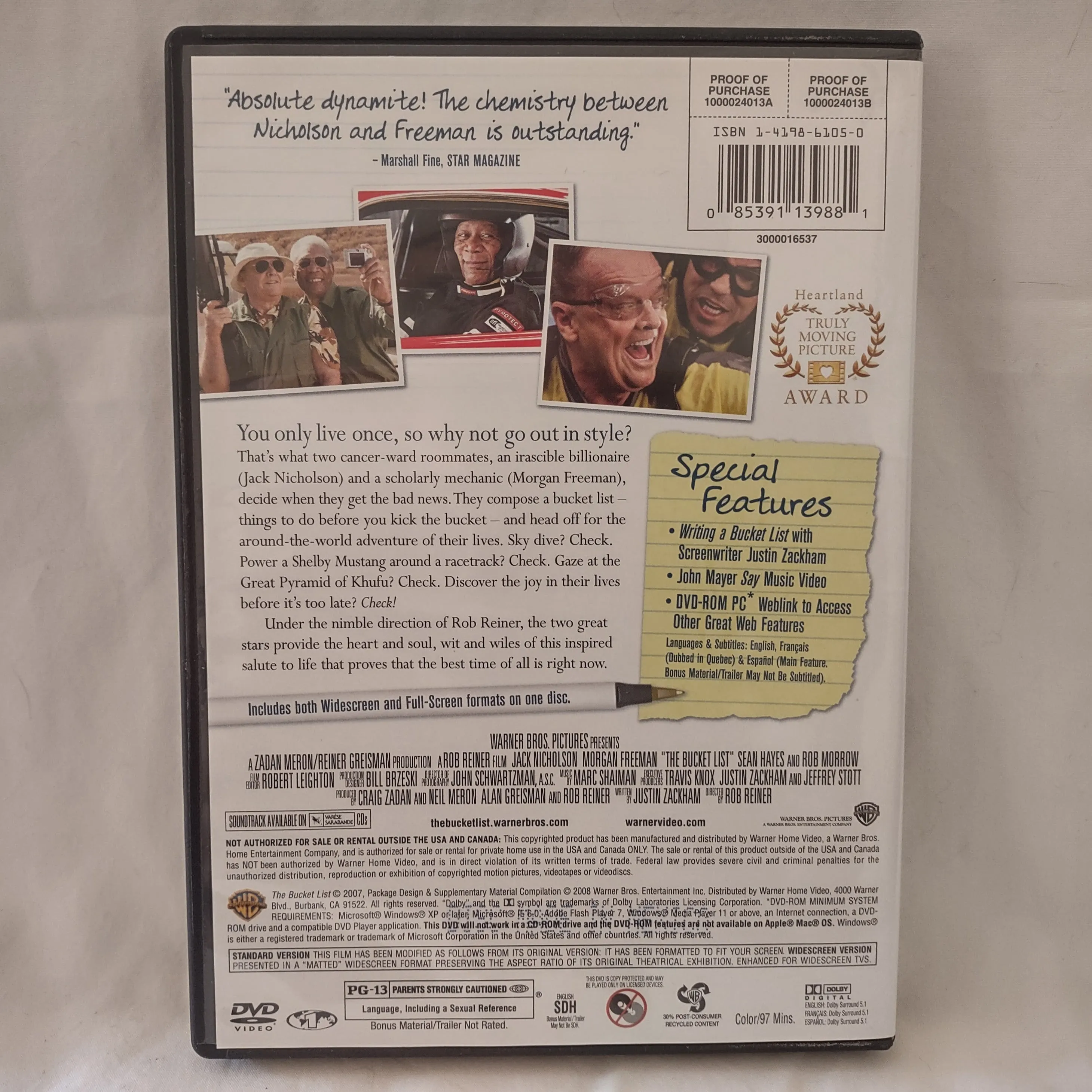 The Bucket List Movie DVD With Jack Nicholson and Morgan Freeman