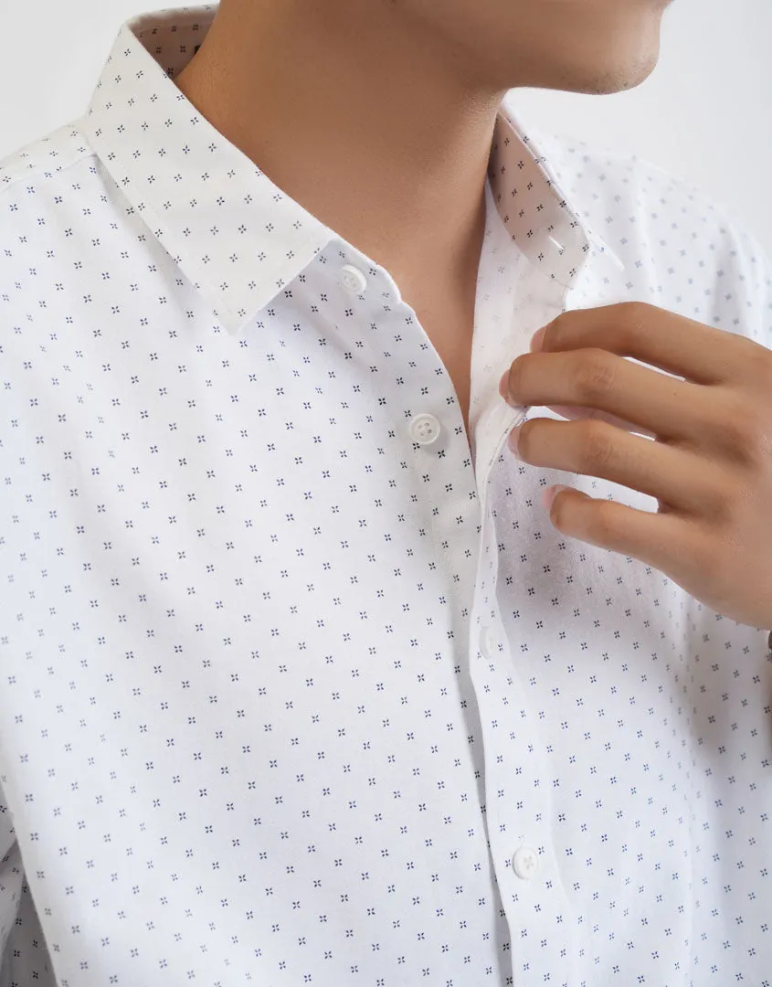 White Patterned Short Sleeve Shirt 4302